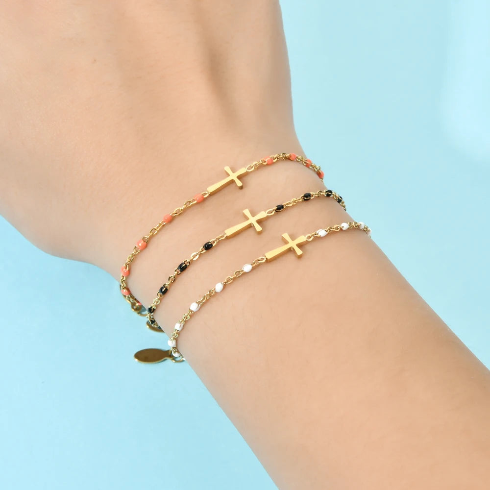 Graceful Devotion Thin Style Gold Christian Cross Bracelet