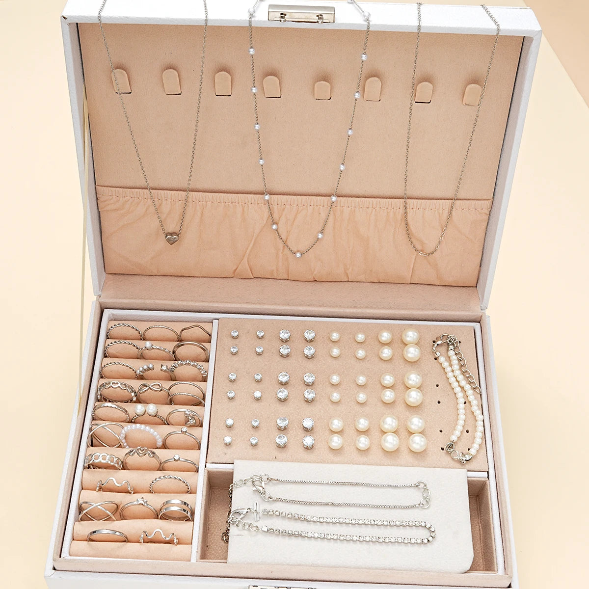 Timeless Charm: 59-Piece Silver Jewelry Set with Pearls