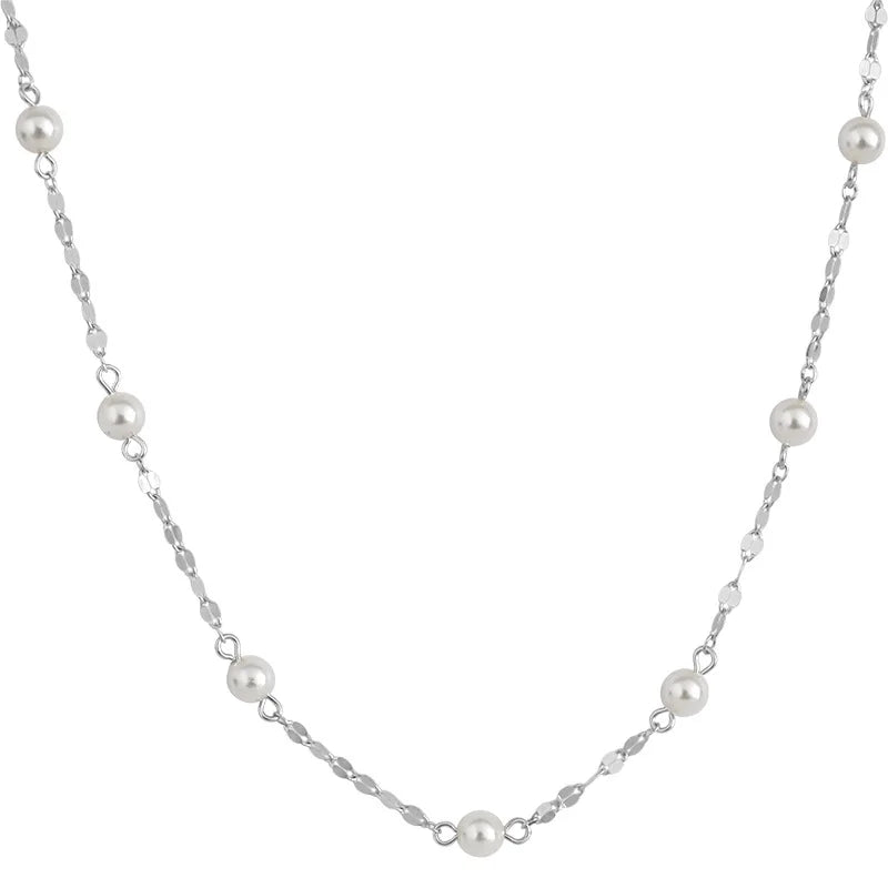 Silver Pearl Chain Choker Necklace