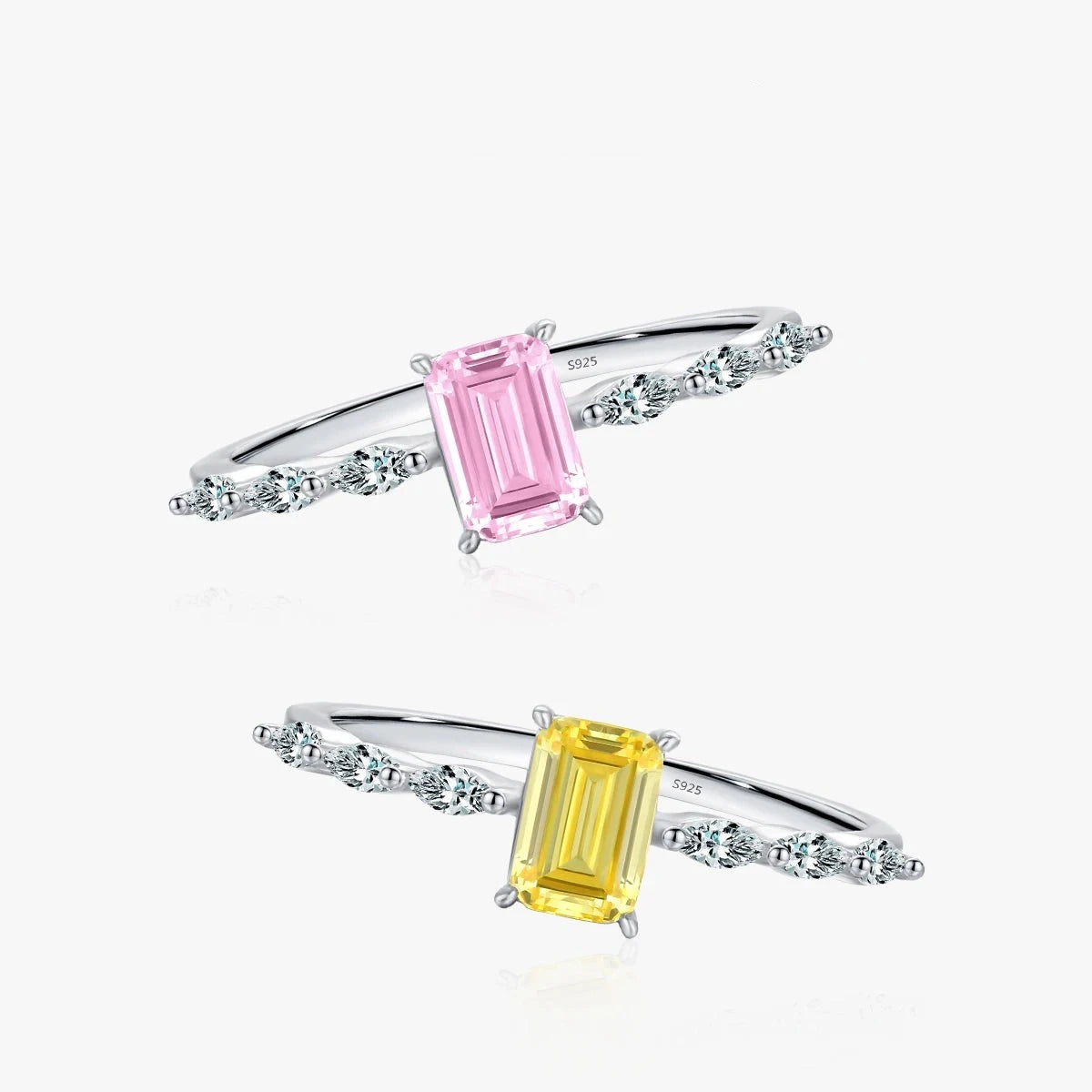 Luxurious Emerald-Cut Pink & Yellow Zirconia Ring