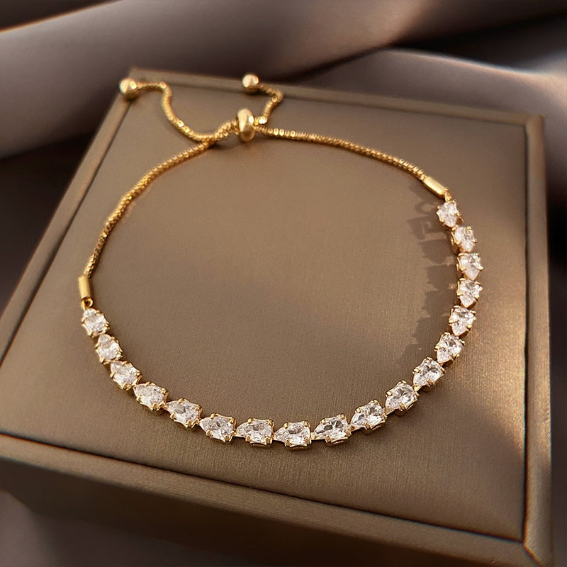 Shimmering Chic: 14K Gold Plated Zircon Adjustable Bracelet