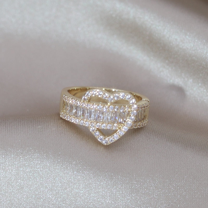 Radiant Romance: 14K Gold Plated Love Zircon Ring